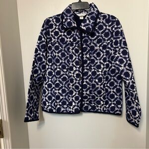 Christopher & Banks Lightweight Quilted Jacket Navy Blue Print Button Front  S